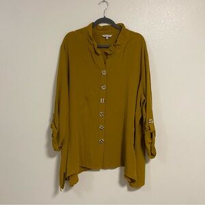 John Mark Shirt Women Size 3X Golden Mustard Button up Shirt Top Roll up sleeve